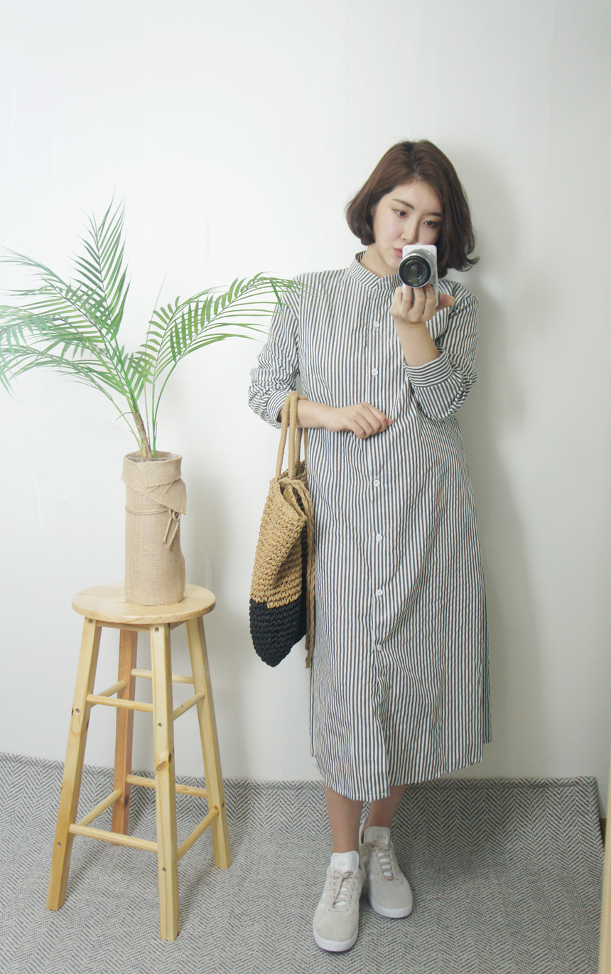 New Stripe Shirt Long Dress One-Piece Waistcoat Se
