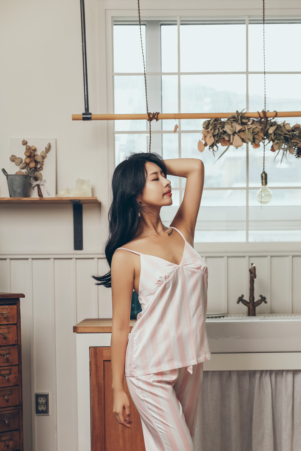 New Karen Stripe Pajamas 4-piece set Women's pa