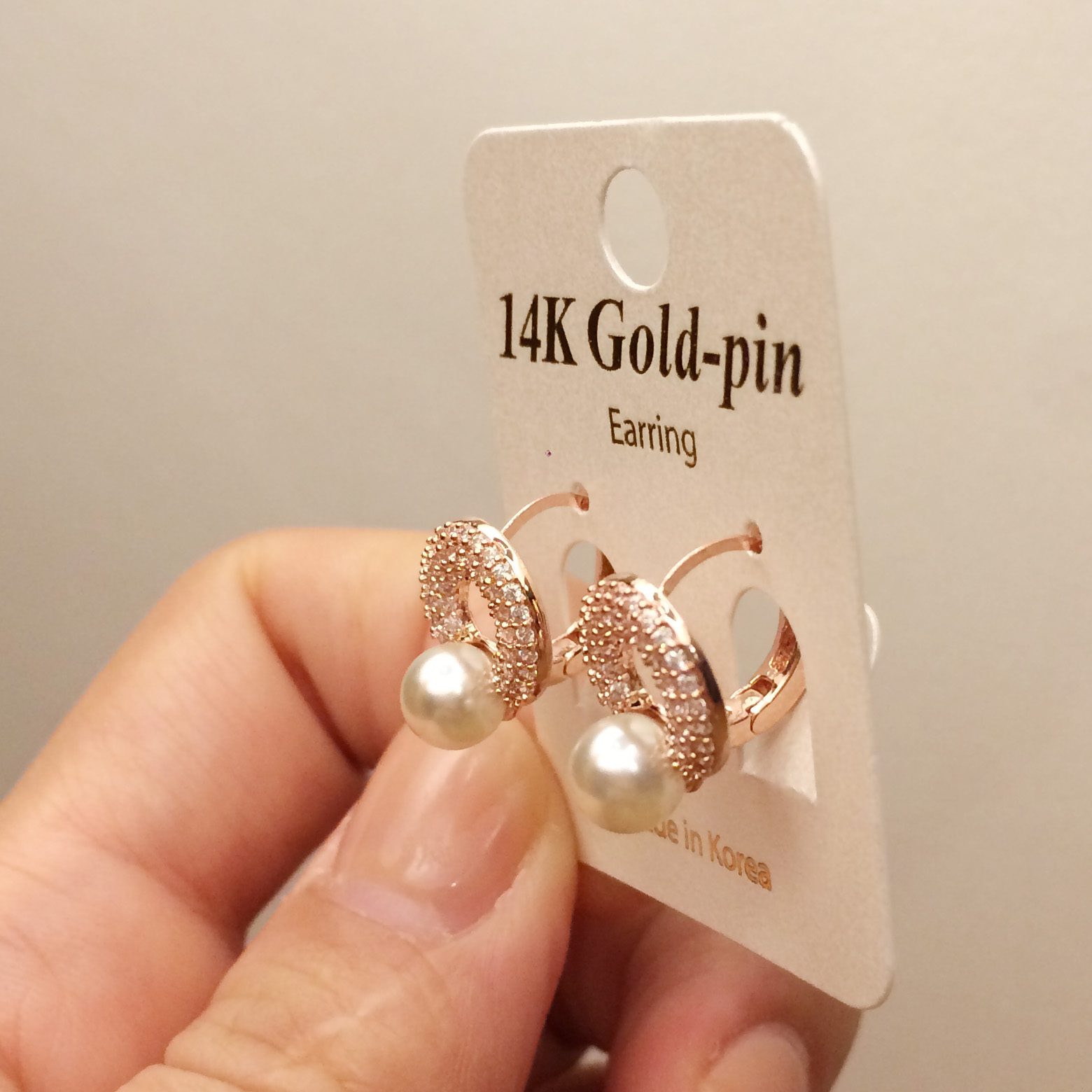 Gold Pin Circle Pearl One-Touch Earrings 14k Women