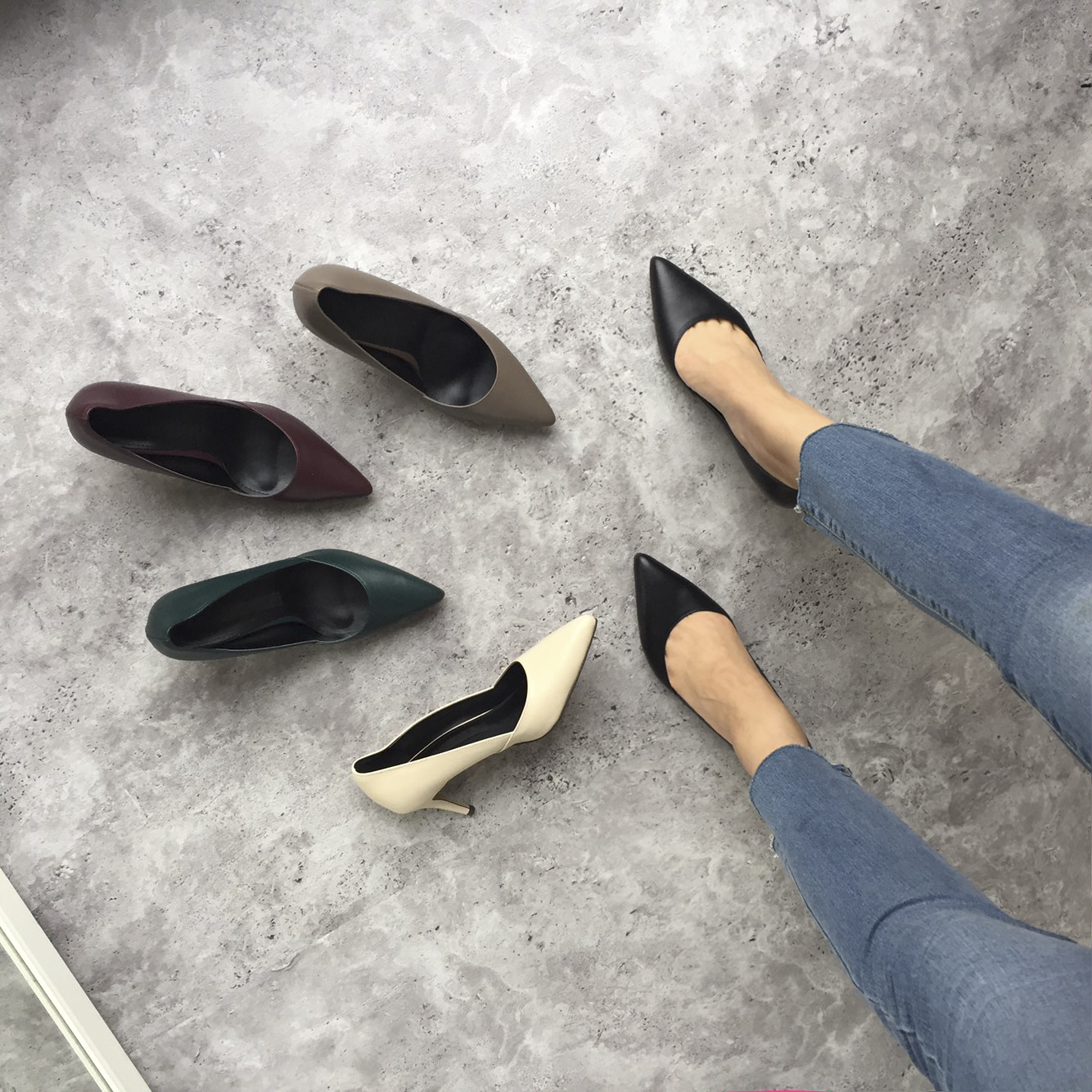 Premium cowhide stiletto mid heel 7cm handmade sho