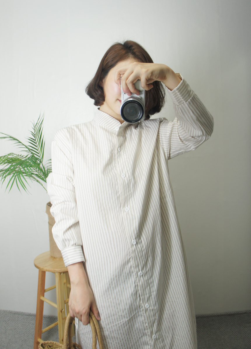 New Stripe Shirt Long Dress One-Piece Waistcoat Se