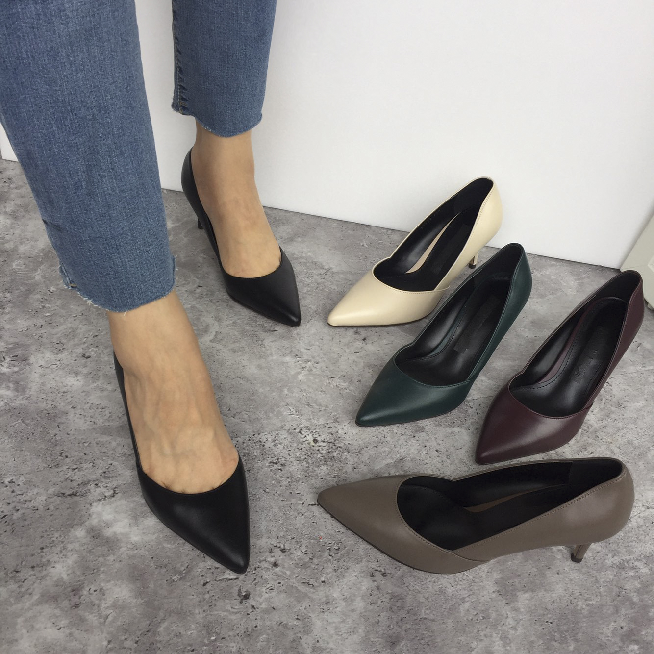 Premium cowhide stiletto mid heel 7cm handmade sho