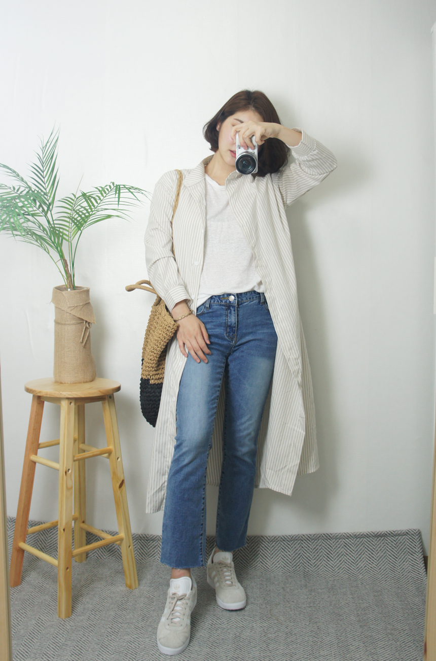 New Stripe Shirt Long Dress One-Piece Waistcoat Se