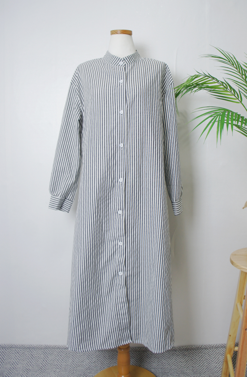 New Stripe Shirt Long Dress One-Piece Waistcoat Se