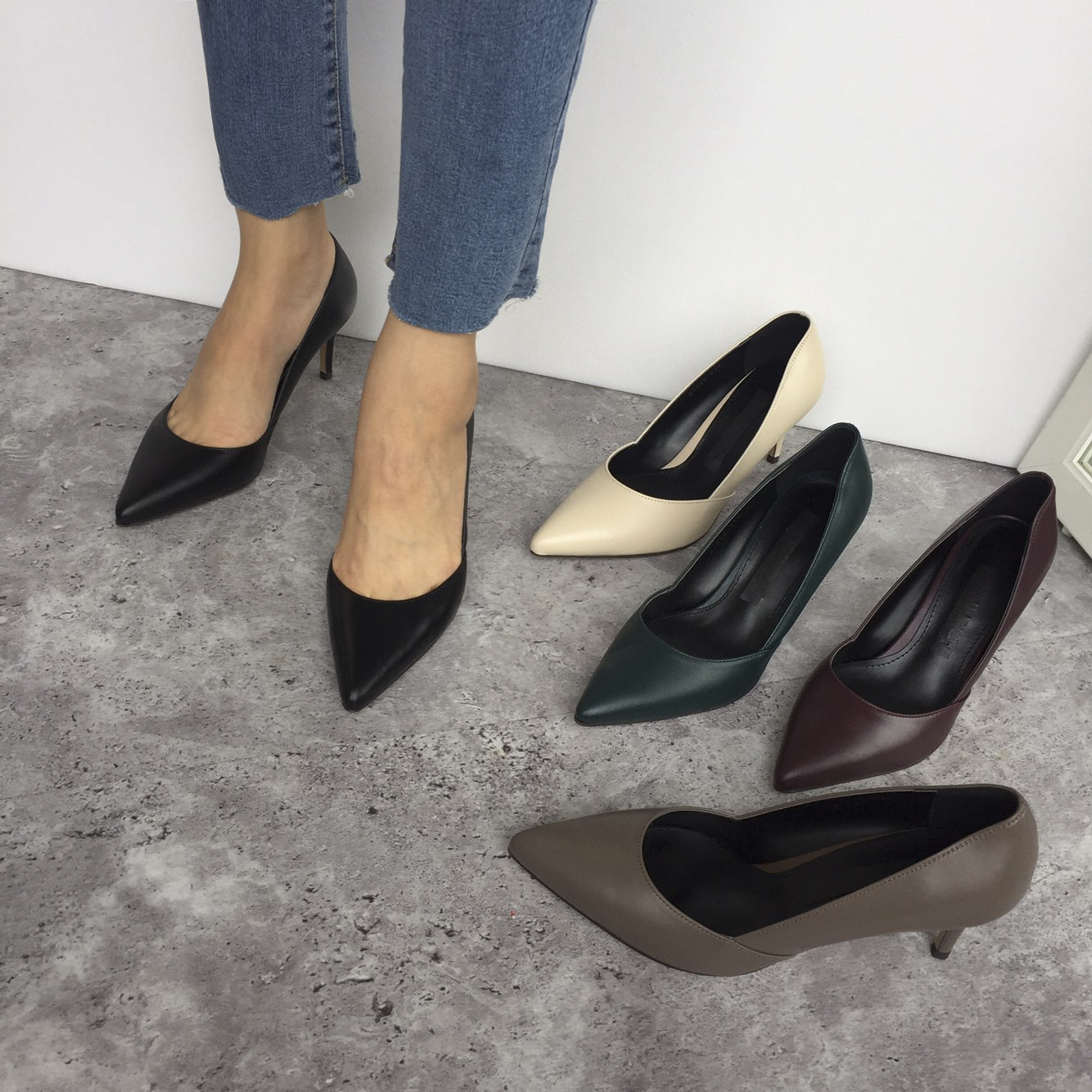 Premium cowhide stiletto mid heel 7cm handmade sho