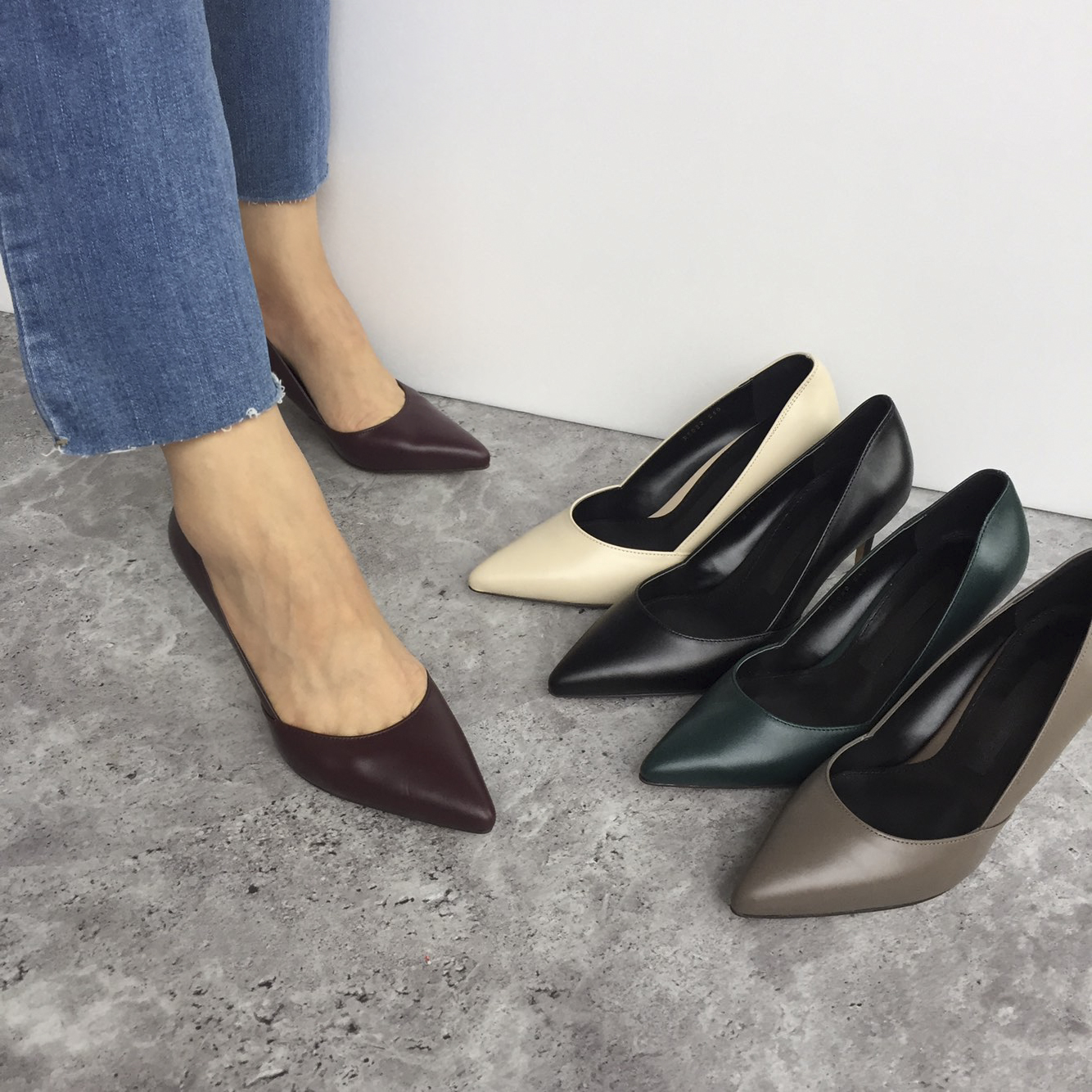 Premium cowhide stiletto mid heel 7cm handmade sho