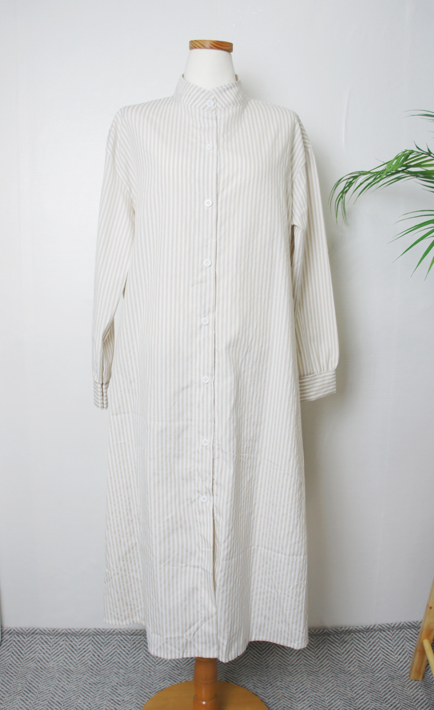 New Stripe Shirt Long Dress One-Piece Waistcoat Se