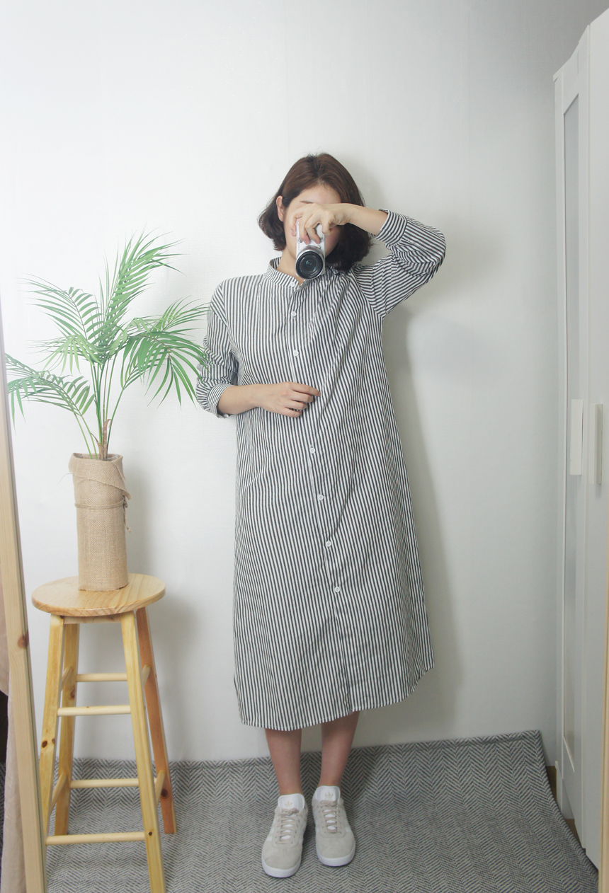 New Stripe Shirt Long Dress One-Piece Waistcoat Se