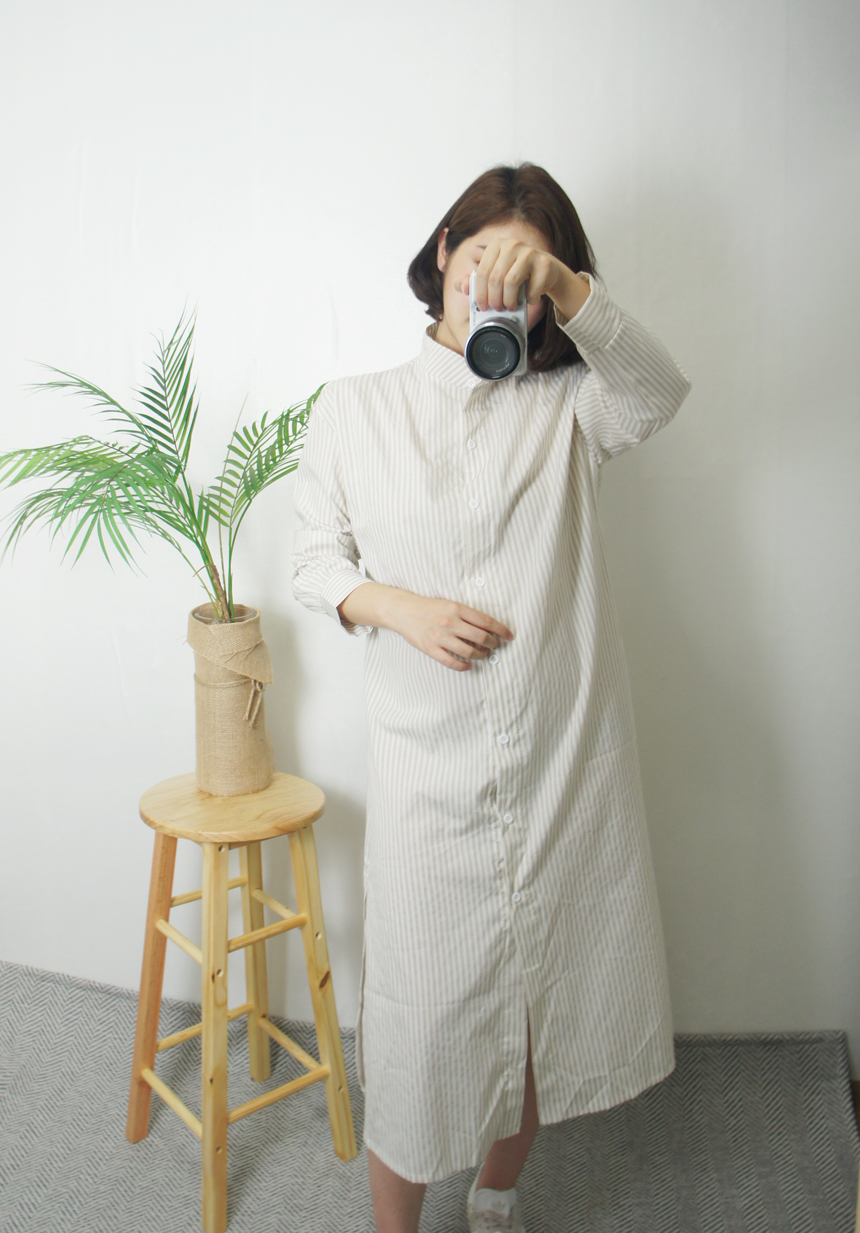 New Stripe Shirt Long Dress One-Piece Waistcoat Se