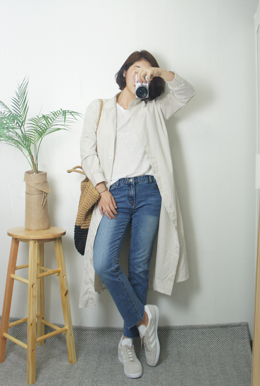 New Stripe Shirt Long Dress One-Piece Waistcoat Se