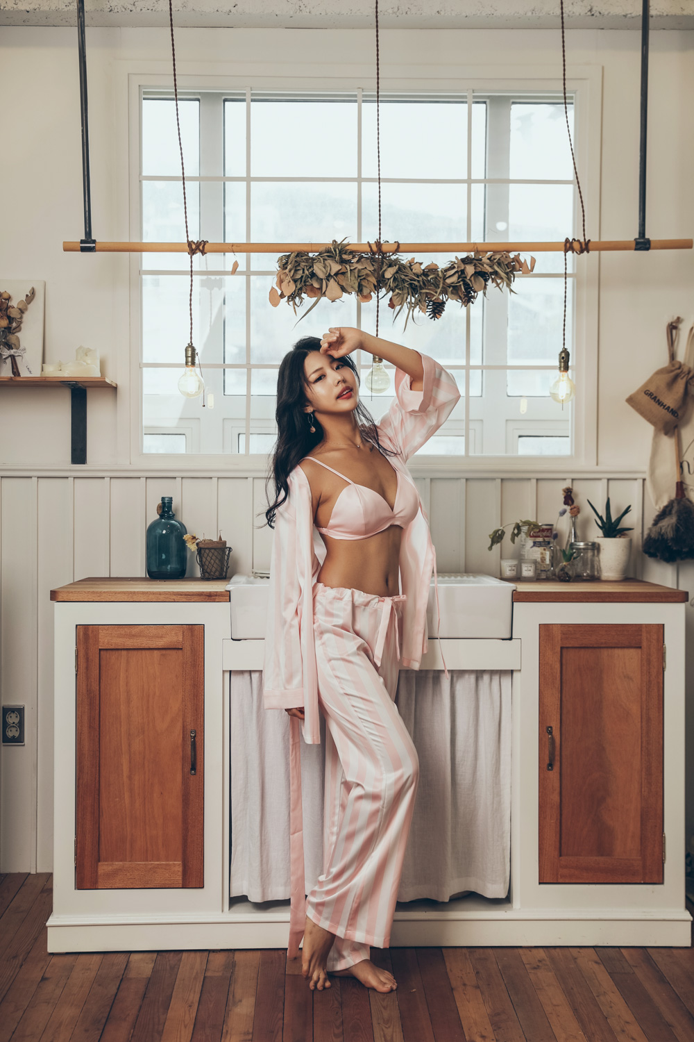 New Karen Stripe Pajamas 4-piece set Women's pa