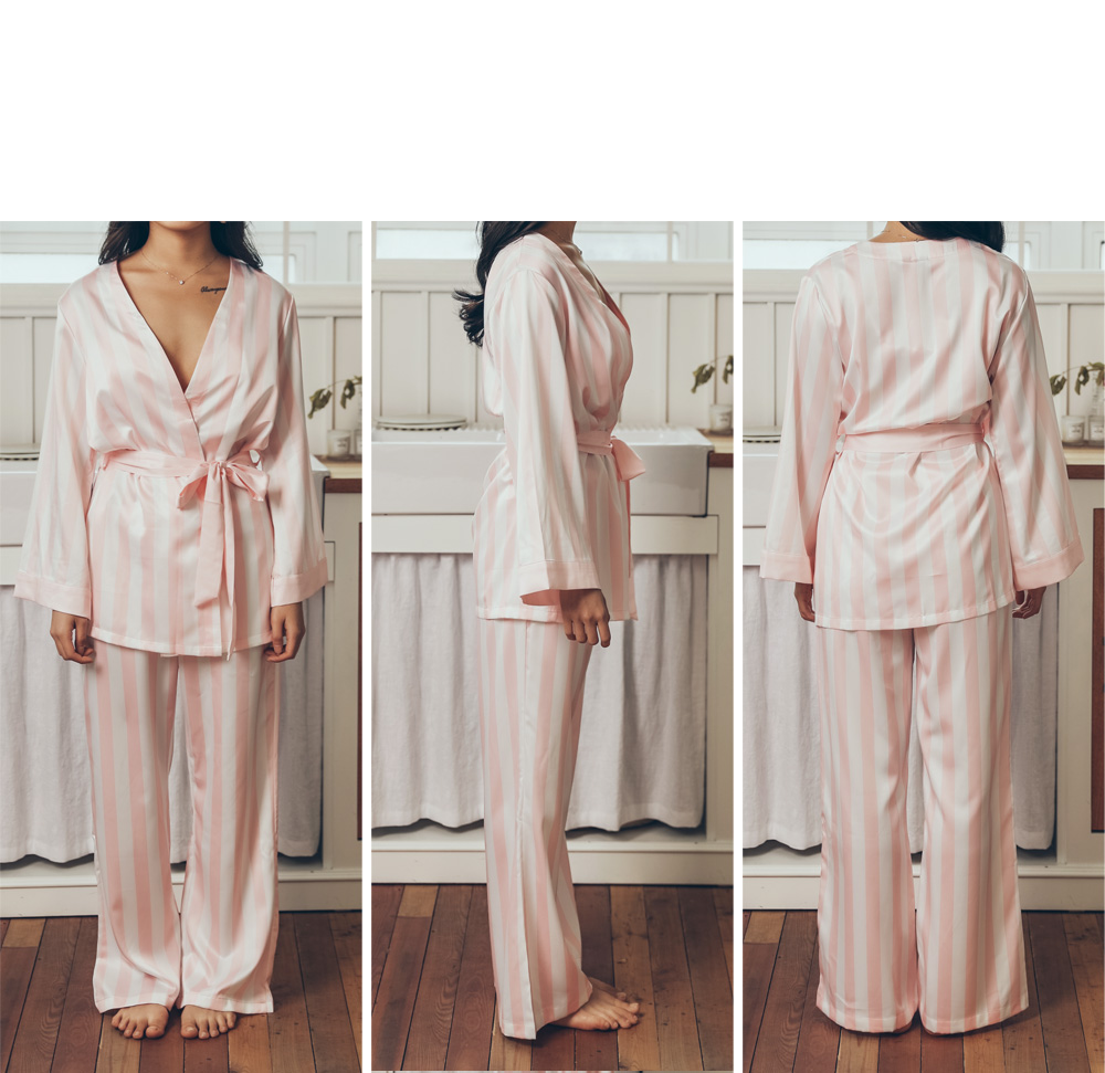 New Karen Stripe Pajamas 4-piece set Women's pa
