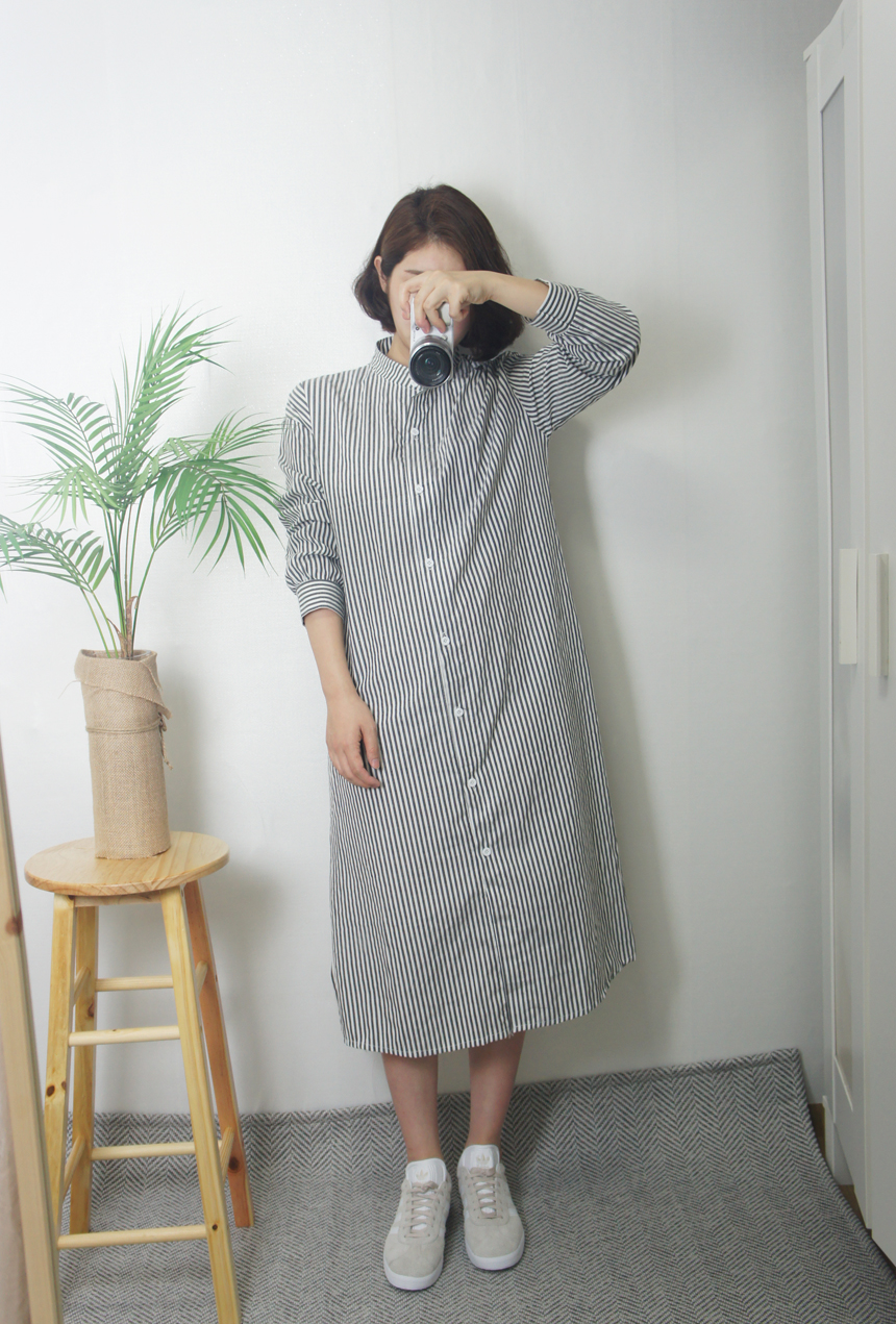 New Stripe Shirt Long Dress One-Piece Waistcoat Se