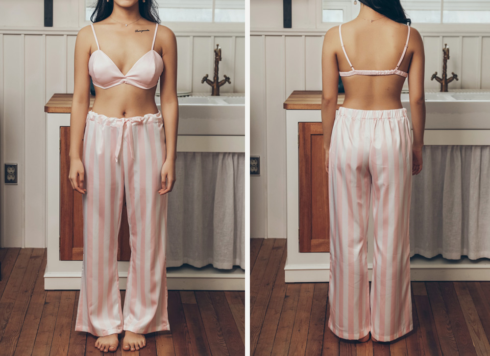 New Karen Stripe Pajamas 4-piece set Women's pa