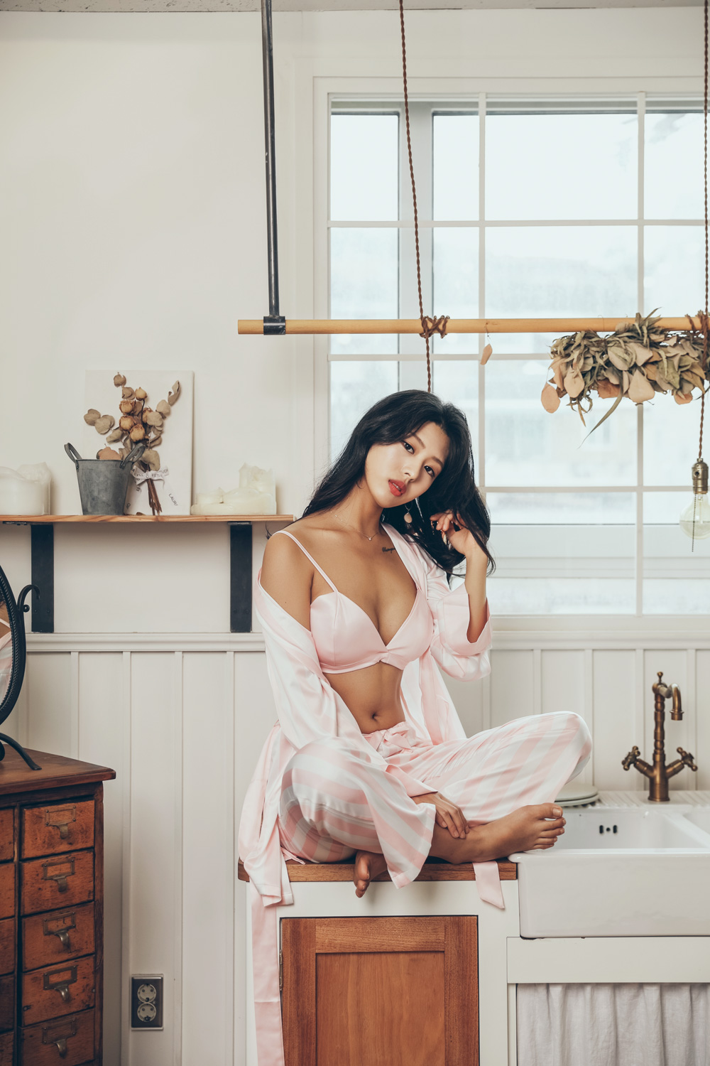 New Karen Stripe Pajamas 4-piece set Women's pa