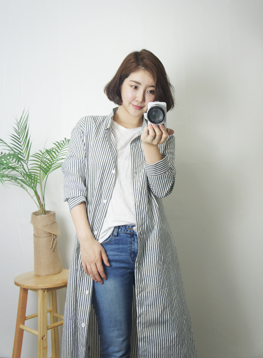 New Stripe Shirt Long Dress One-Piece Waistcoat Se