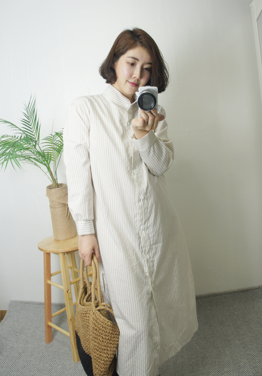 New Stripe Shirt Long Dress One-Piece Waistcoat Se