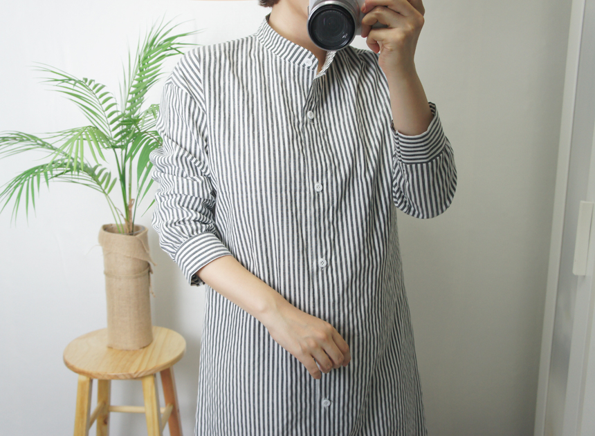 New Stripe Shirt Long Dress One-Piece Waistcoat Se