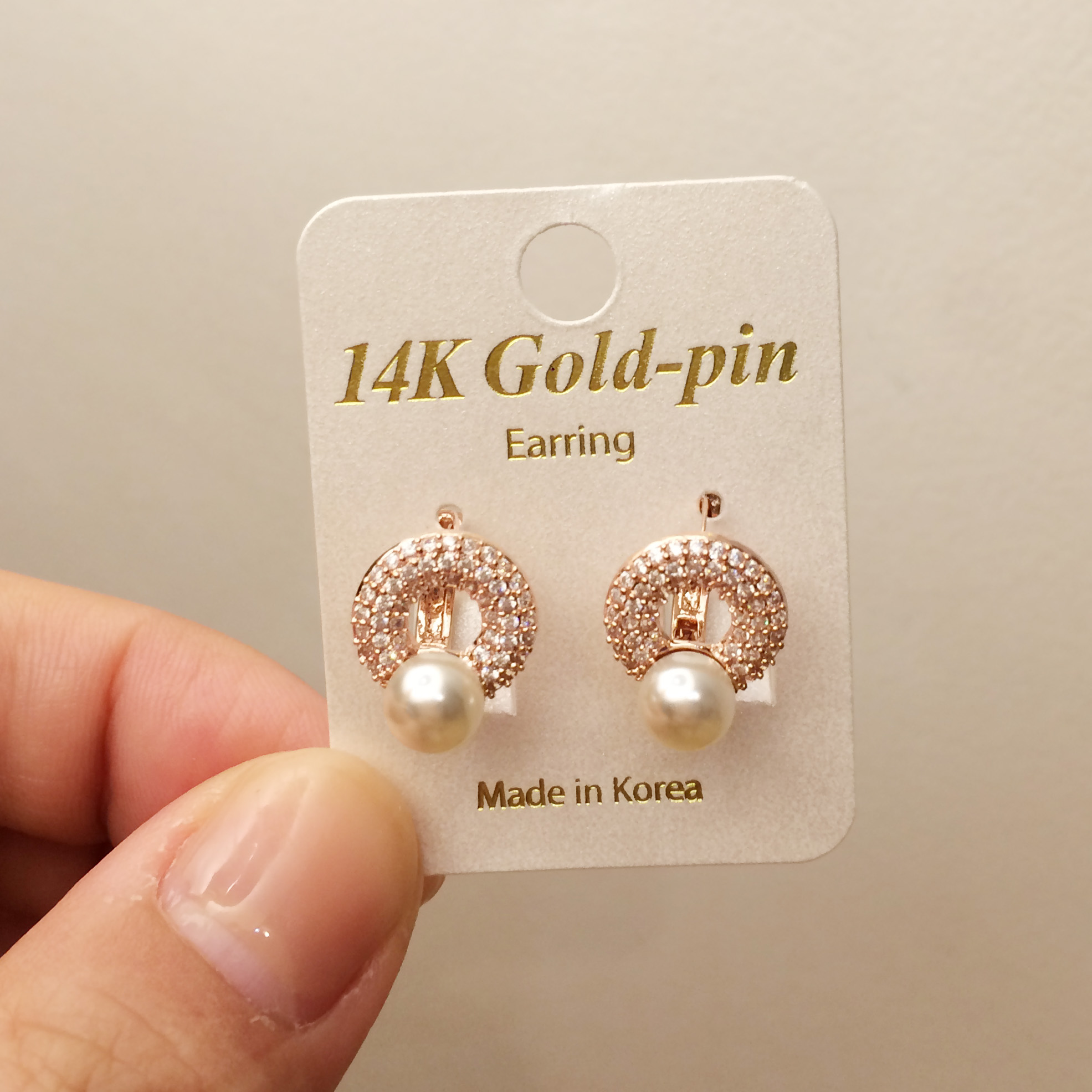 Gold Pin Circle Pearl One-Touch Earrings 14k Women