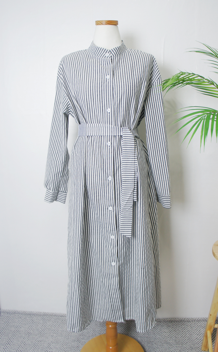New Stripe Shirt Long Dress One-Piece Waistcoat Se
