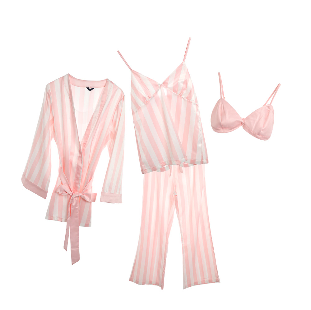 New Karen Stripe Pajamas 4-piece set Women's pa