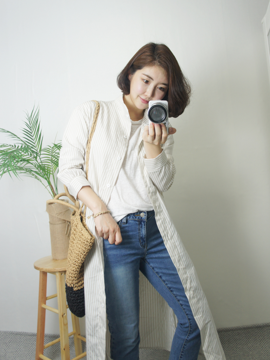 New Stripe Shirt Long Dress One-Piece Waistcoat Se