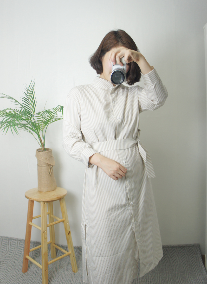 New Stripe Shirt Long Dress One-Piece Waistcoat Se