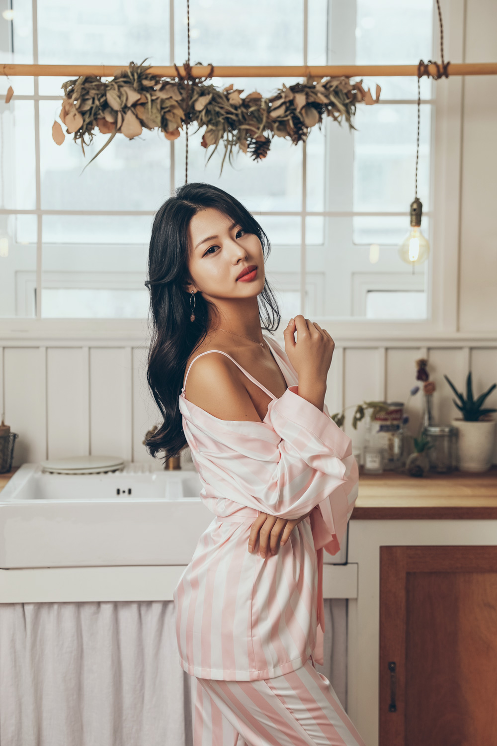 New Karen Stripe Pajamas 4-piece set Women's pa