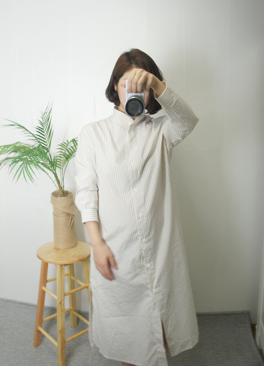 New Stripe Shirt Long Dress One-Piece Waistcoat Se