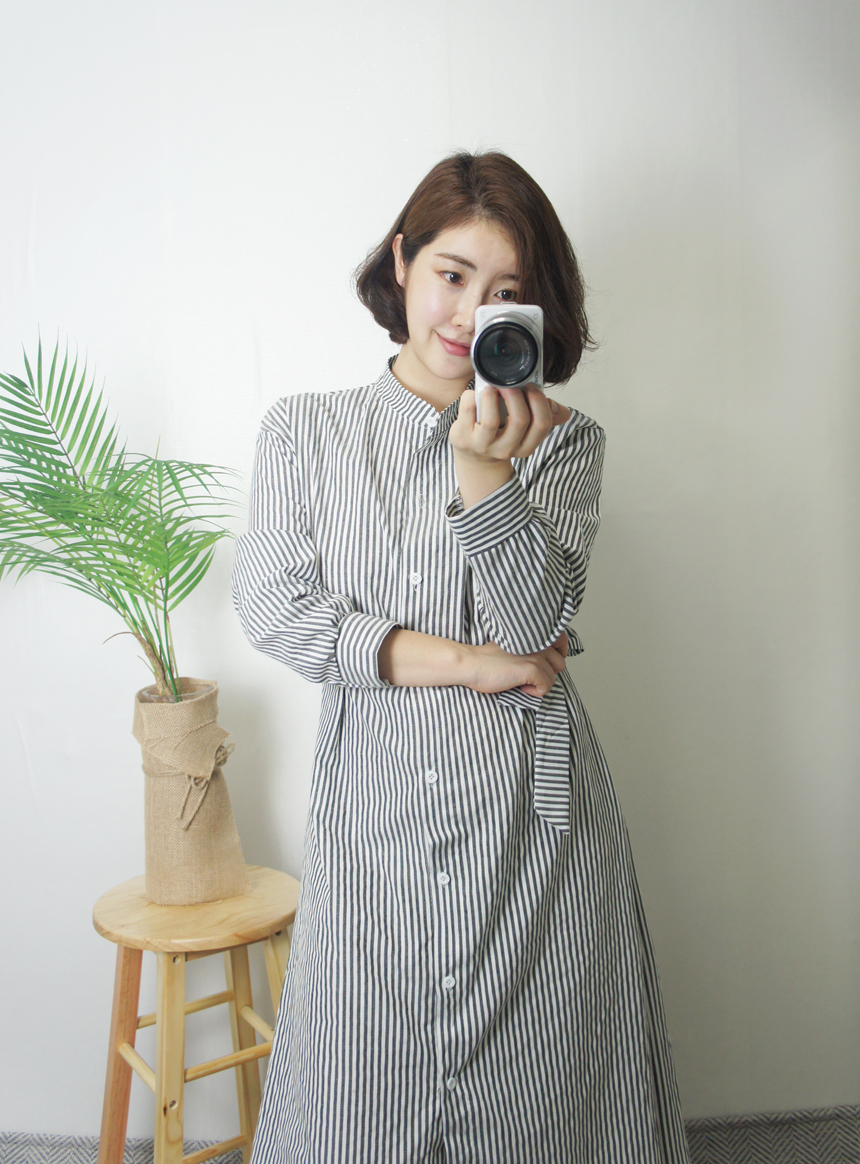 New Stripe Shirt Long Dress One-Piece Waistcoat Se