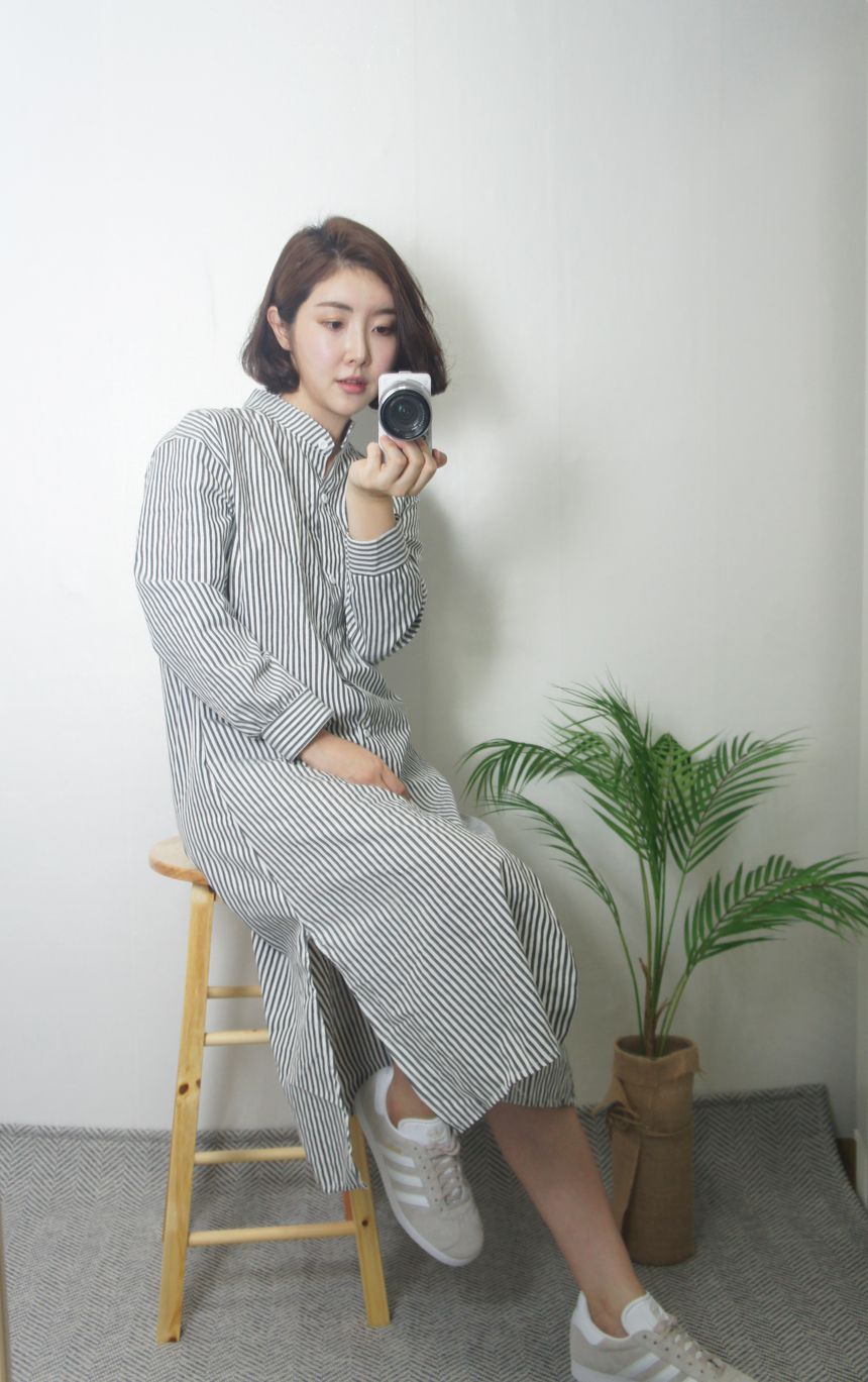 New Stripe Shirt Long Dress One-Piece Waistcoat Se