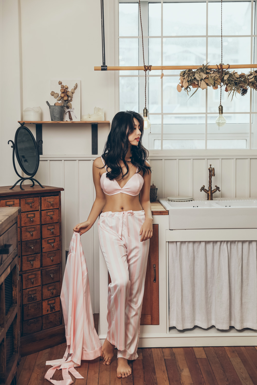 New Karen Stripe Pajamas 4-piece set Women's pa