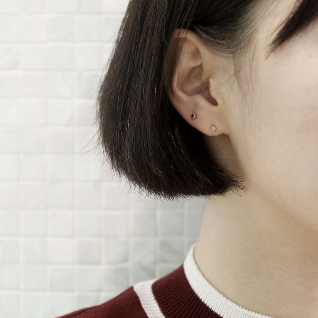 tiny rough diamond 14k earrings - black, olive gre