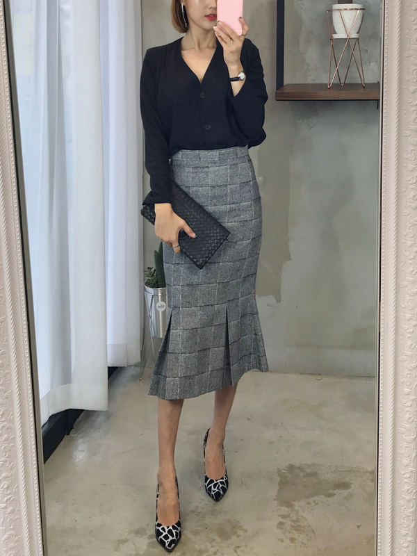 Mermaid Herringbone Check Pleated Skirt 2color Sho