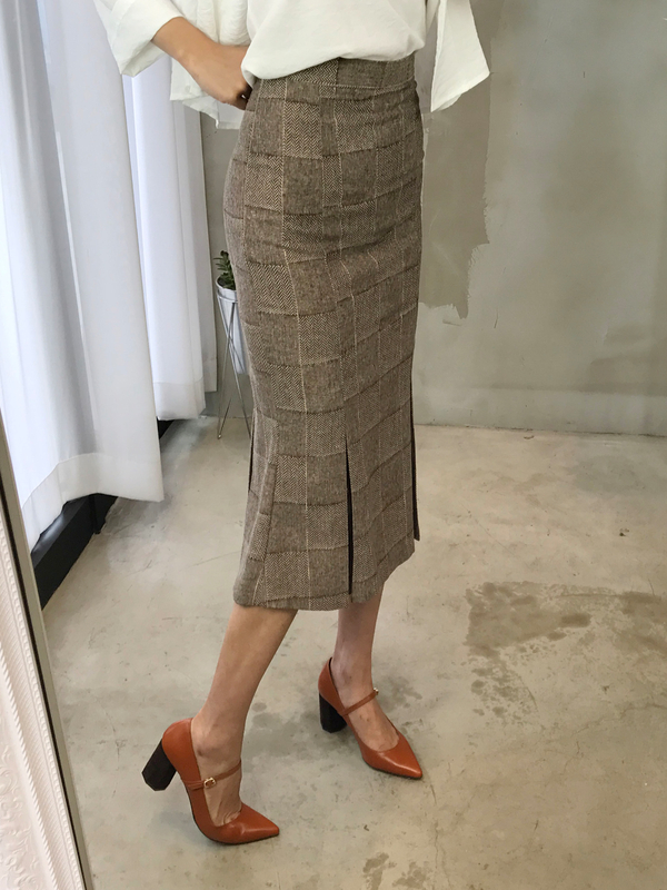 Mermaid Herringbone Check Pleated Skirt 2color Sho