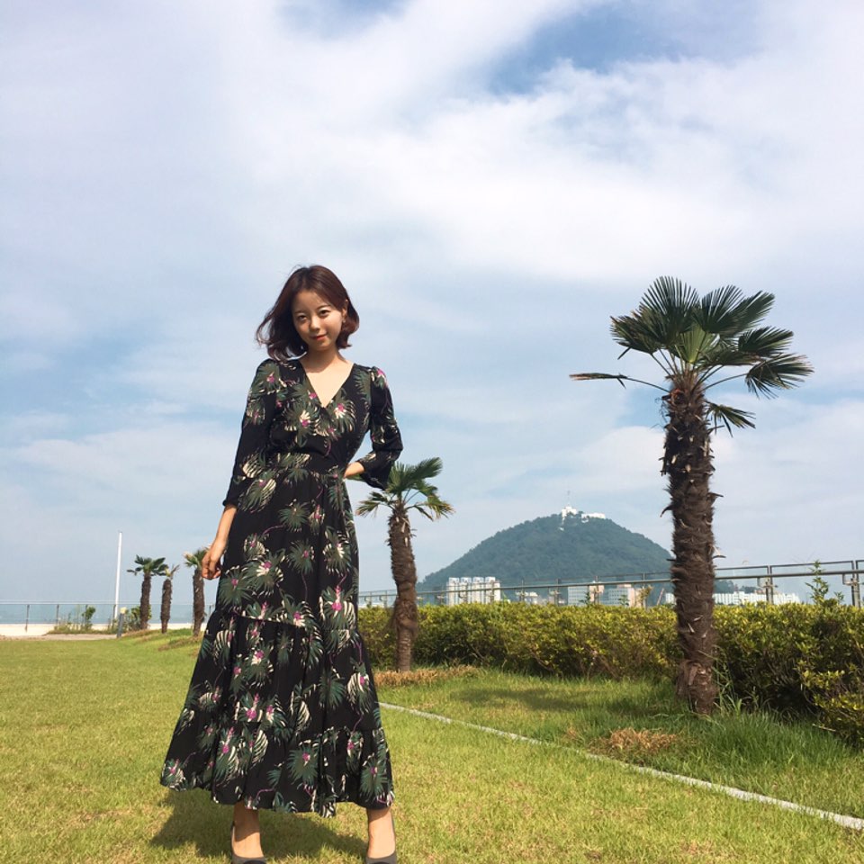 New Women Dress Shirring Flower Dress Black Wine 2