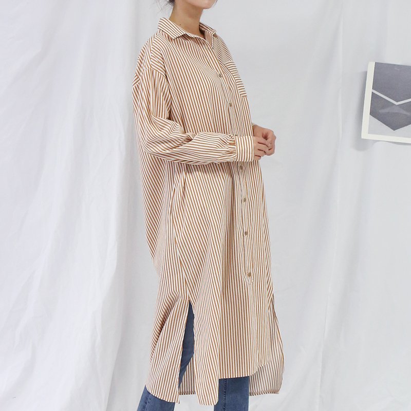 New Vivid Stripe Shirts Long Dresses Matching Ifth
