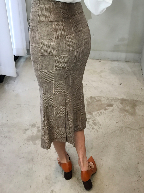 Mermaid Herringbone Check Pleated Skirt 2color Sho