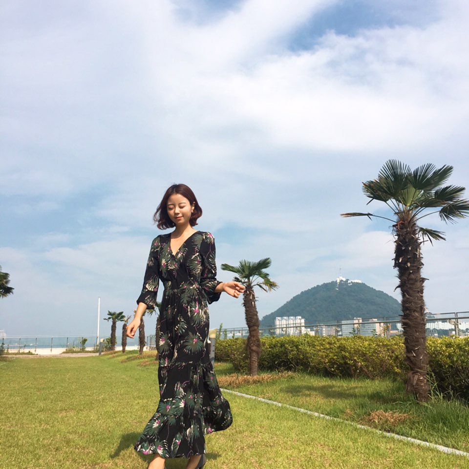 New Women Dress Shirring Flower Dress Black Wine 2