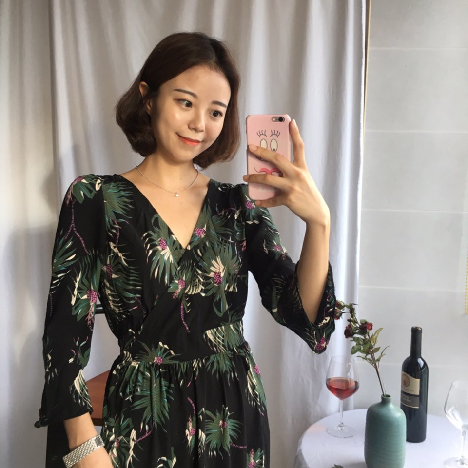 New Women Dress Shirring Flower Dress Black Wine 2