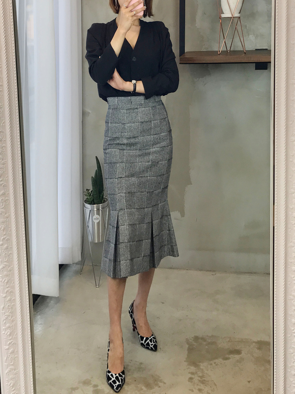 Mermaid Herringbone Check Pleated Skirt 2color Sho