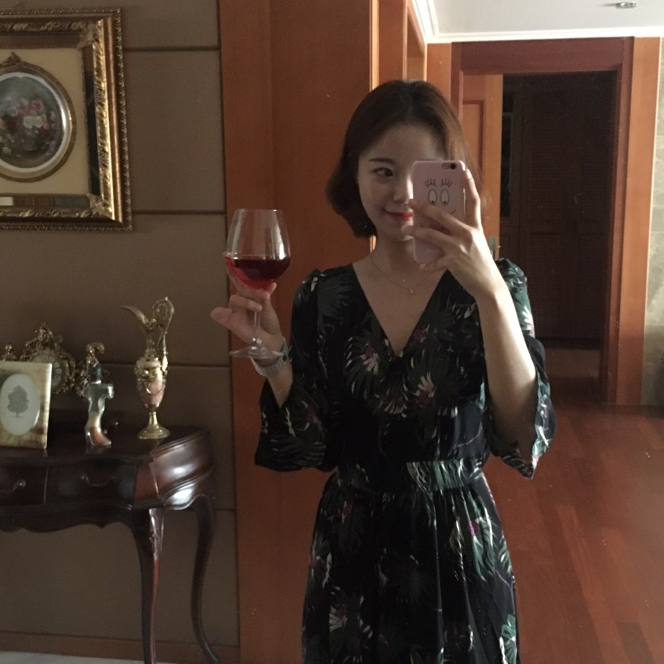 New Women Dress Shirring Flower Dress Black Wine 2