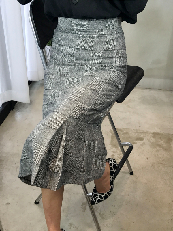 Mermaid Herringbone Check Pleated Skirt 2color Sho