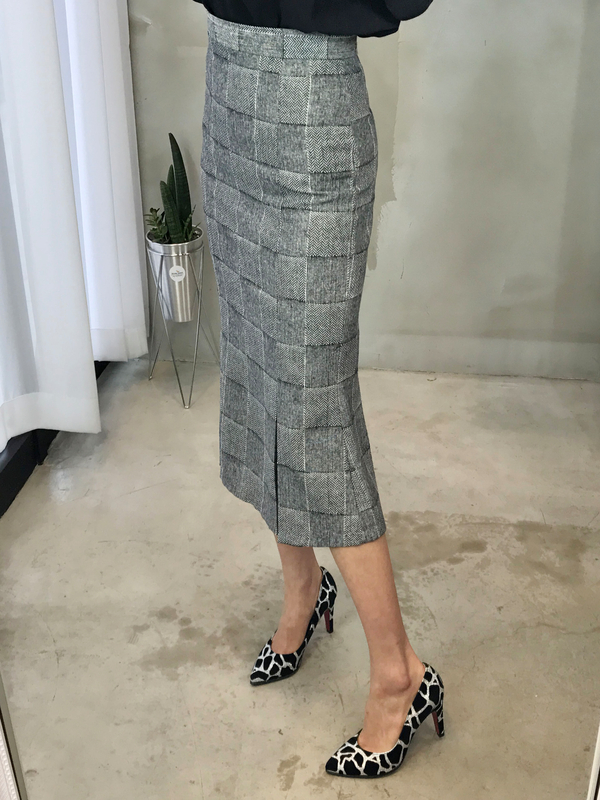 Mermaid Herringbone Check Pleated Skirt 2color Sho