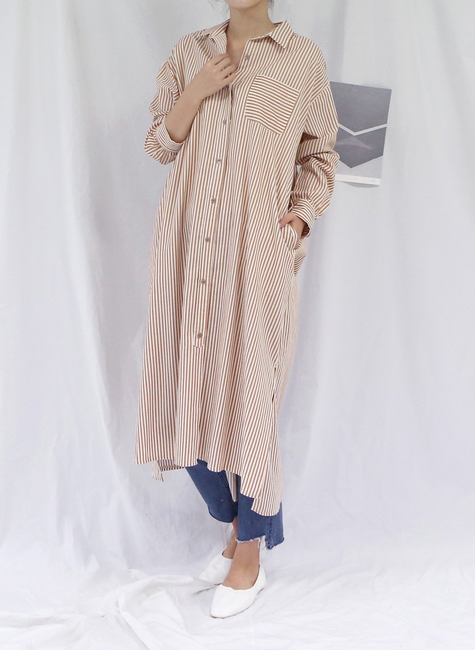 New Vivid Stripe Shirts Long Dresses Matching Ifth