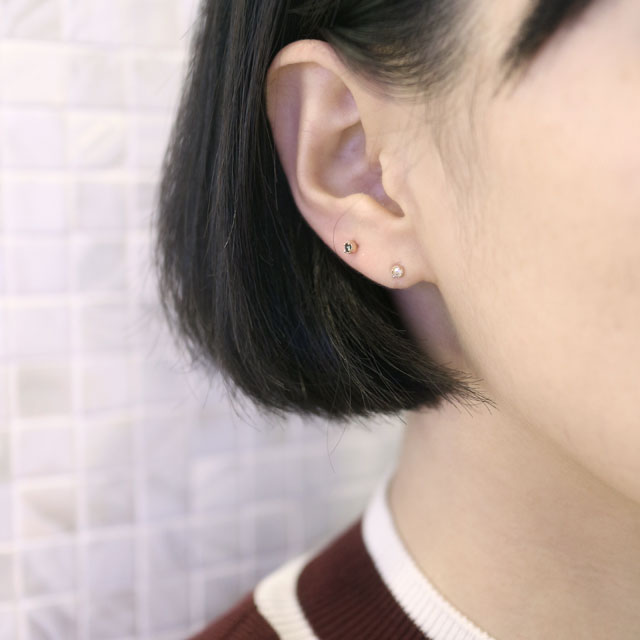 tiny rough diamond 14k earrings - black, olive gre