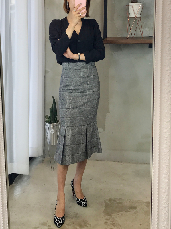 Mermaid Herringbone Check Pleated Skirt 2color Sho