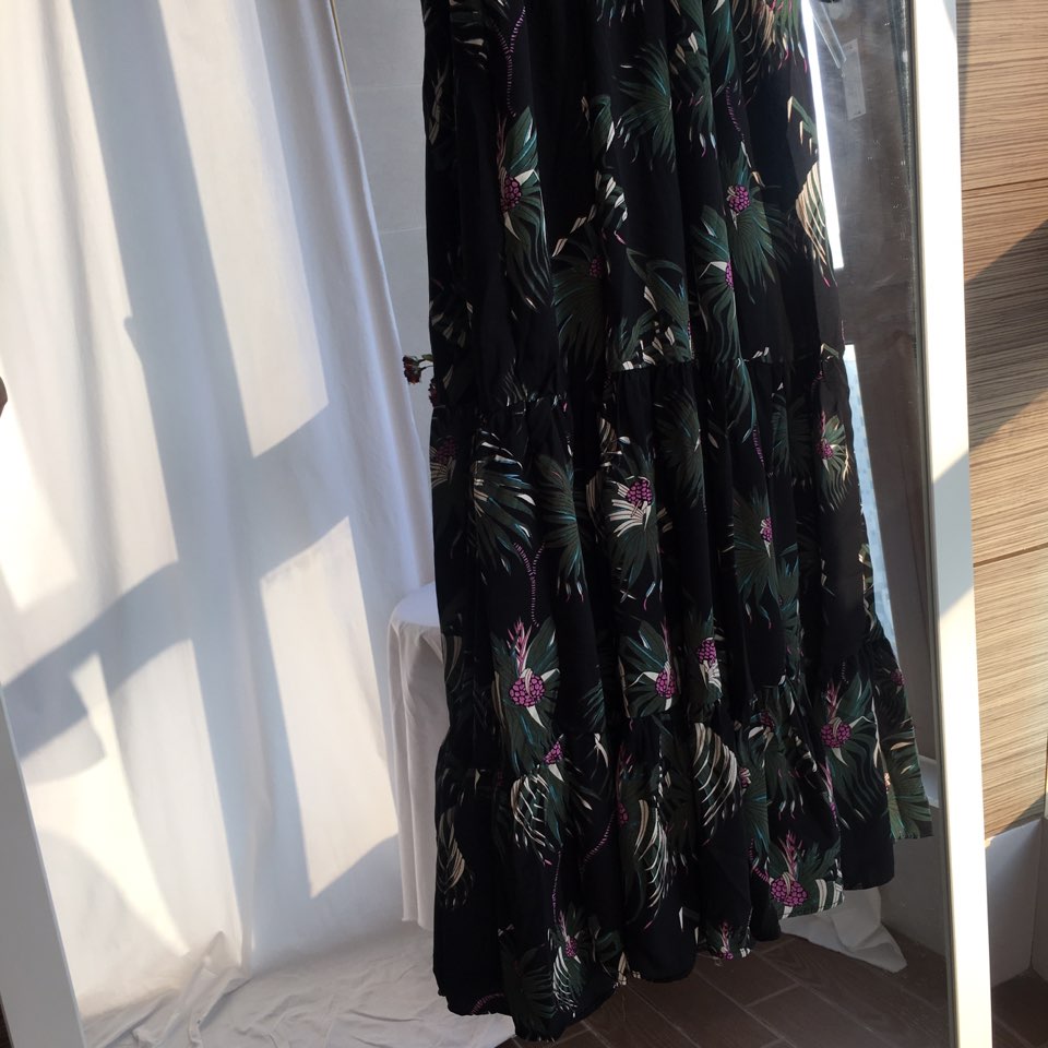 New Women Dress Shirring Flower Dress Black Wine 2