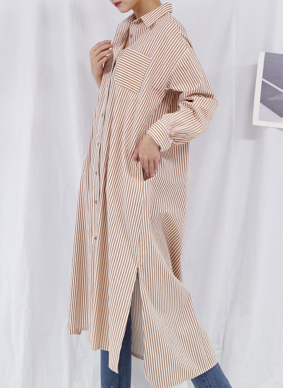 New Vivid Stripe Shirts Long Dresses Matching Ifth