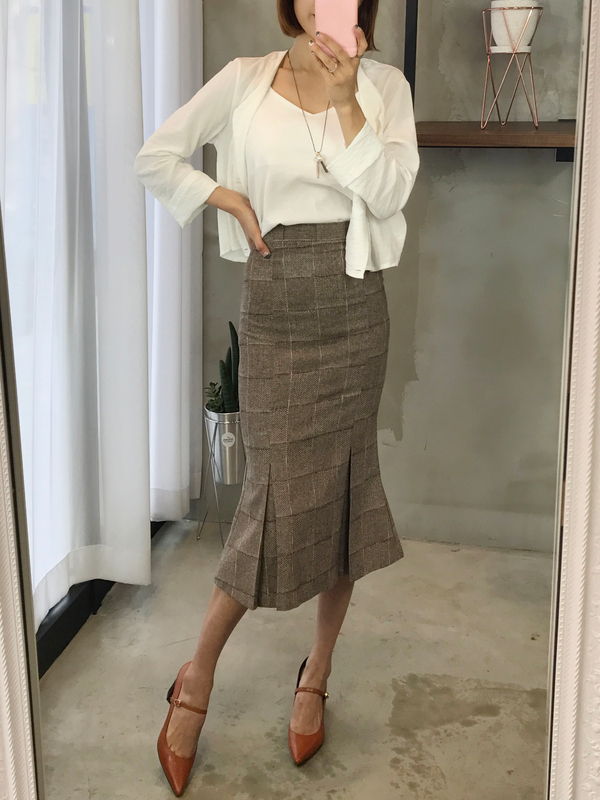 Mermaid Herringbone Check Pleated Skirt 2color Sho